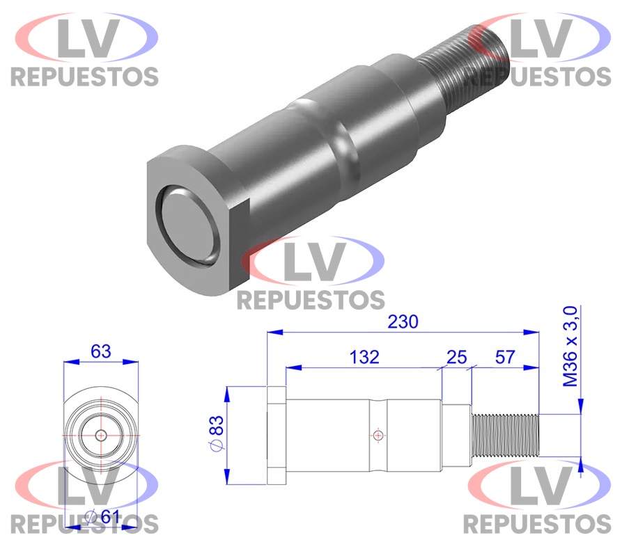 PERNO BALANZA C/ ROSCA 61X132MM TRUCK/CARRETA OLIVO