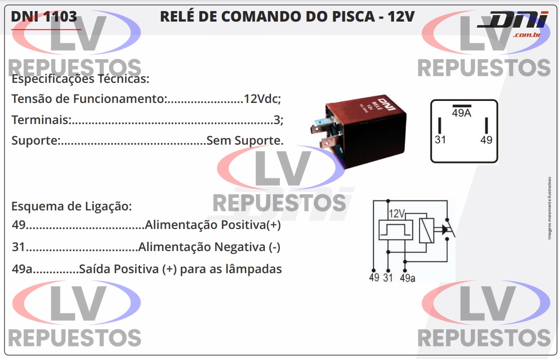 RELAY SE�ALERO 12V 3 PATITAS S/ SOPORTE DNI