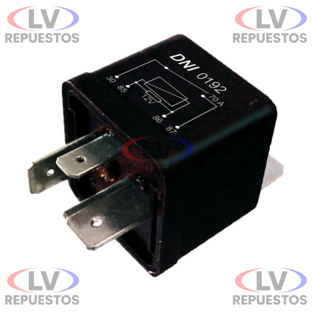 RELAY AUXILIAR 12V 70A 4 PATITAS C/ SOPORTE DNI