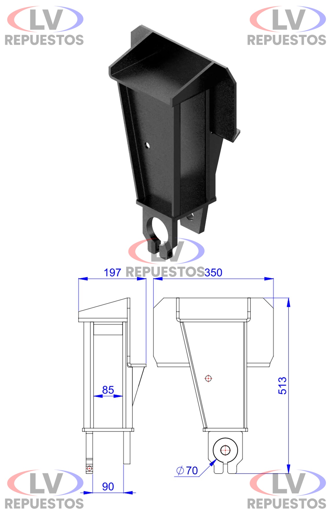 SOPORTE ELASTICO CARRETA DT LI P/ TENSOR 70MM RANDON OLIVO
