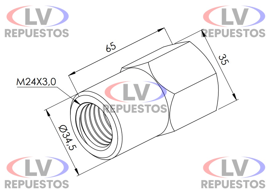 TUERCA GRAMPA CAPUCHON M24X3MM S/ AGUJERO CHIPI