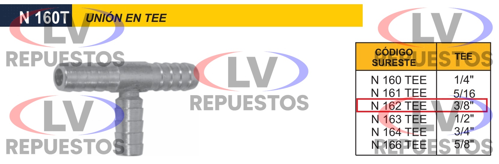 UNION TEE ESPIGON 3/8" DE METAL