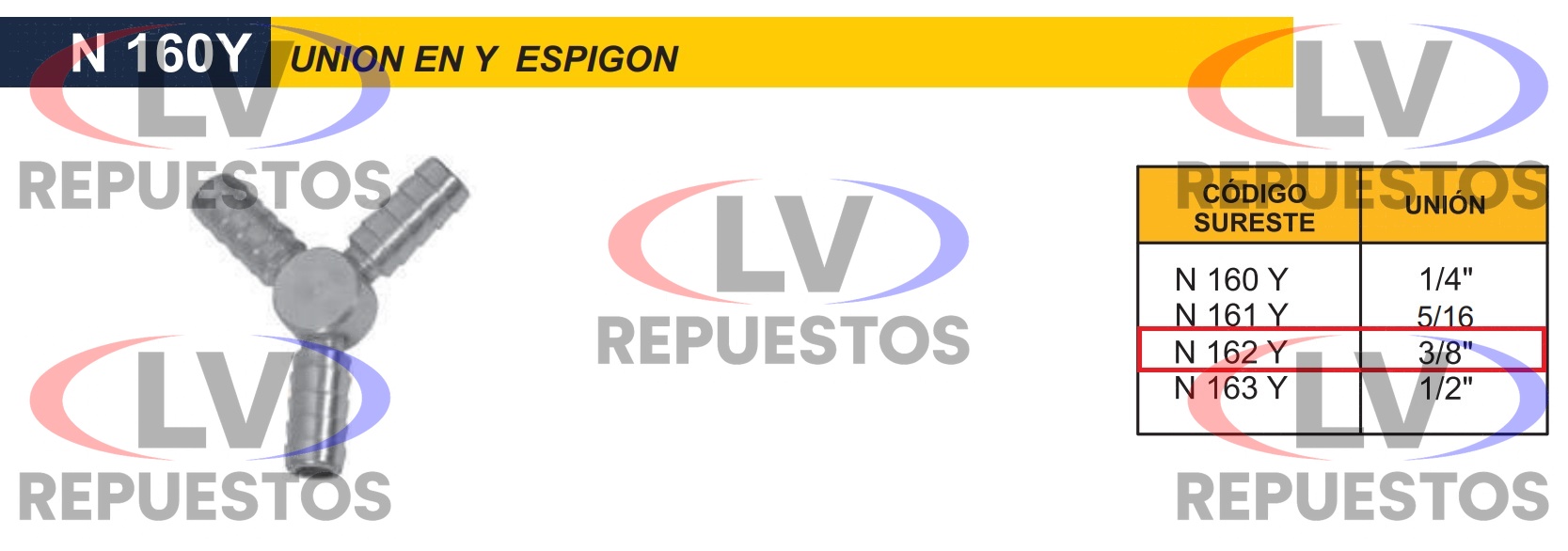 UNION EN Y ESPIGON 3/8 DE METAL