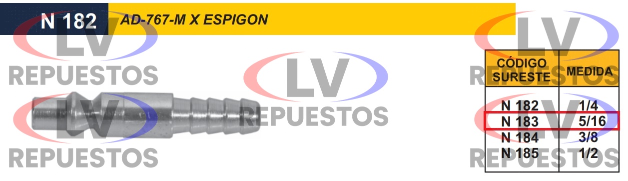 PERNO ENGATE RAPIDO ESPIGON P/ MANGUERA 5/16