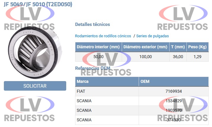 RULEMAN EJE INT. GRS900 50X100X47 FERSA