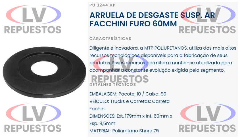 ARANDELA DE BUJE EJE SEPARADO 60X179X8.5MM CARRETA FACCHINI MTP