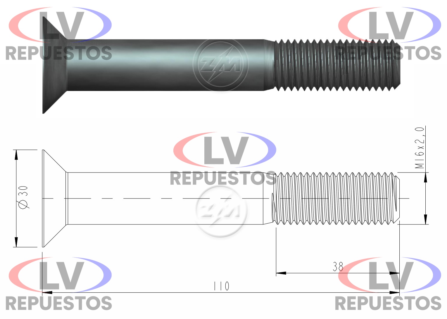 BULON CONICO PLATO 5TA RUEDA JOST 2 M16X2.0X102X5/110 CH10