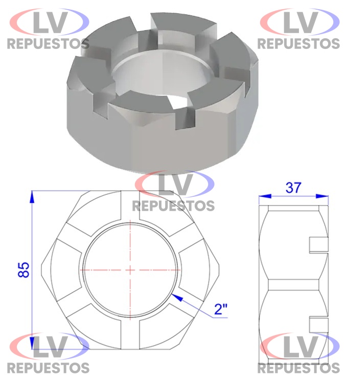 TUERCA PERNO REY 2"PULG CARRETA RODOVIARIA OLIVO
