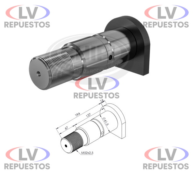 PERNO BALANZA C/ ROSCA DE 61.5X127MM TRUCK/CARRETA NOMA CHIPI