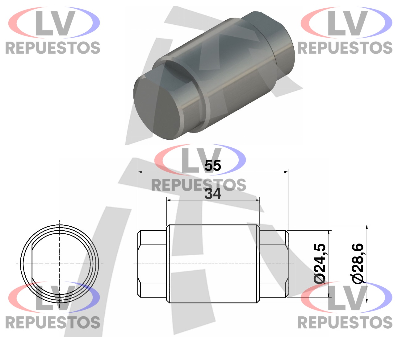 RODILLO ZAPATA DE FRENO BENDIX 28X24X58MM THOR