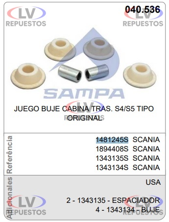 JUEGO BUJE CABINA TRASERO S4/S5 SAMPA