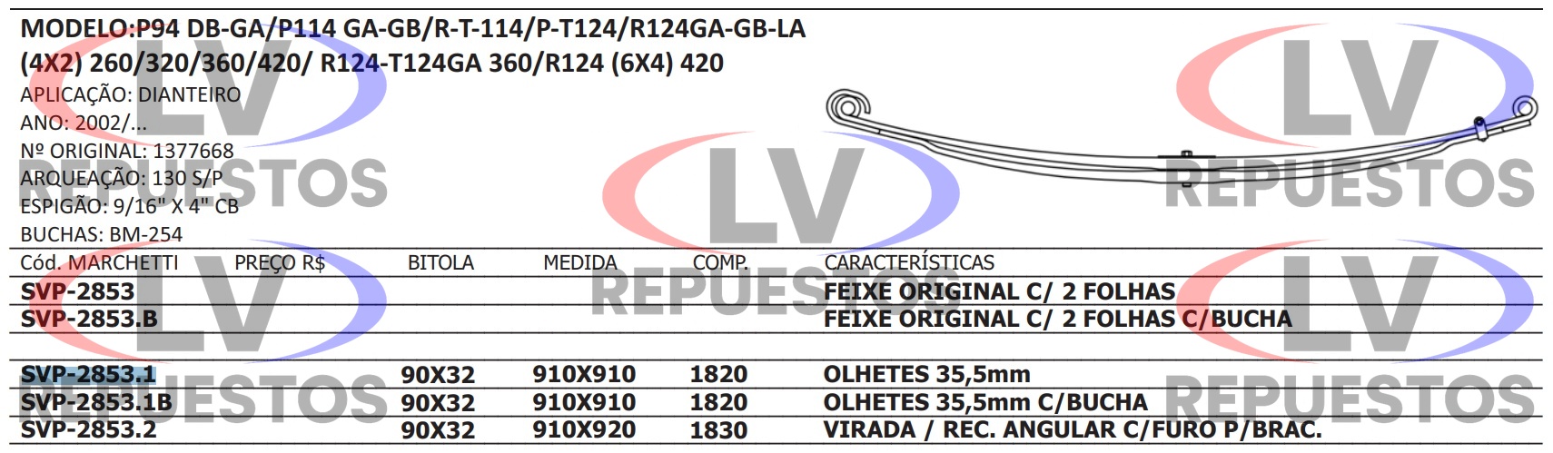 ELASTICO PARABOLICO DT 1RA HOJA OJAL/OJAL 90X32X1820 MARCHETTI