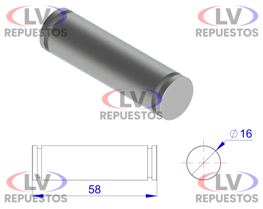 PERNO RODILLO RONDANA ZAPATA DE 16X58MM OLIVO