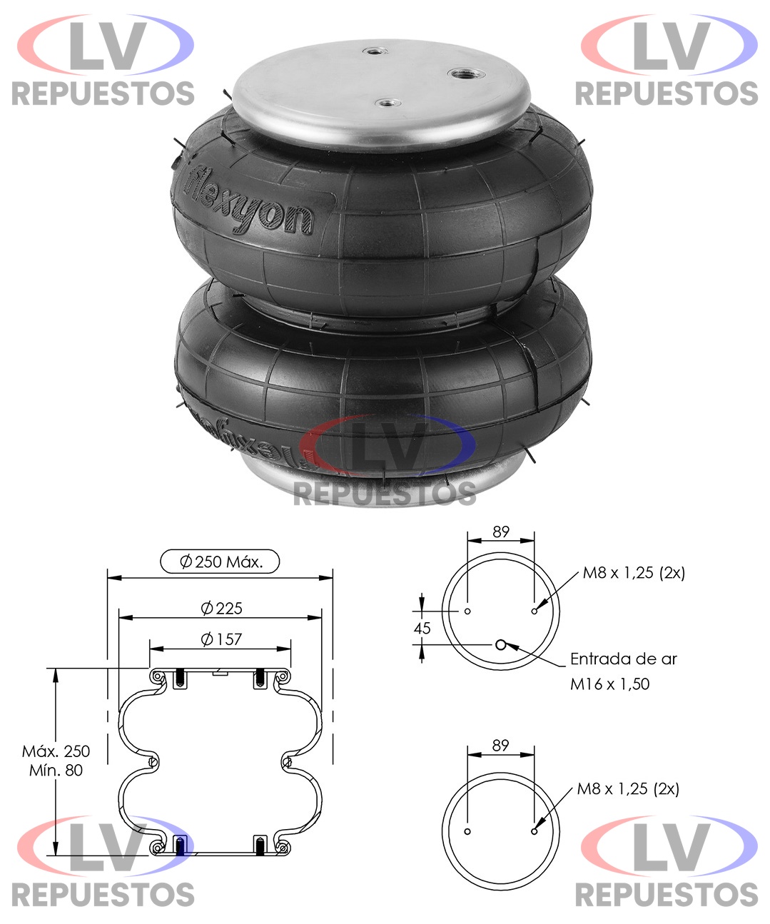 PULMON SUSP. 2 CUERPOS BASE 160MM HEMBRA M8 CARRETA/TRUCK SUSPENTECH