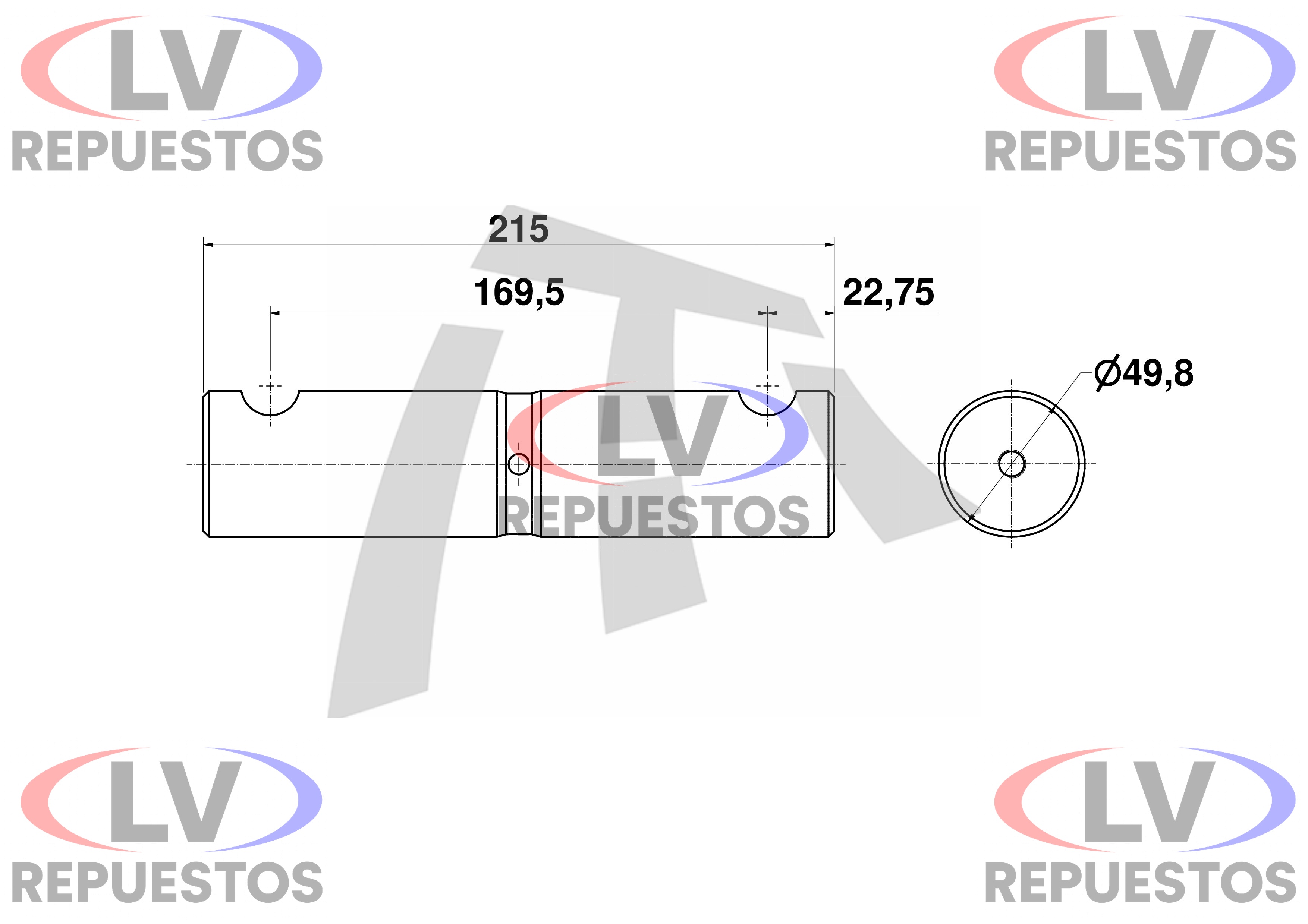 PERNO BALANZA 50X215X169.5MM CARRETA SCHIFFER / TRUCK THOR