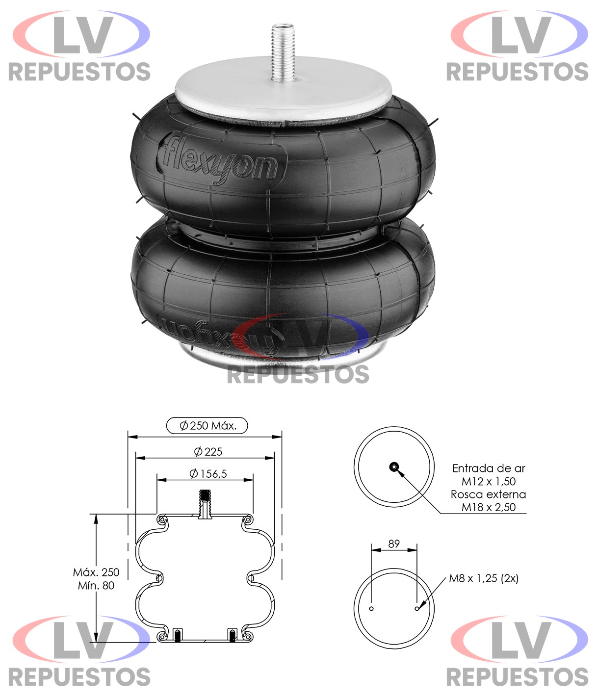 PULMON ALZA EJE 2 CUERPOS BASE 160MM PRISIONERO CENTRAL RANDON/GUERRA SUSPENTECH