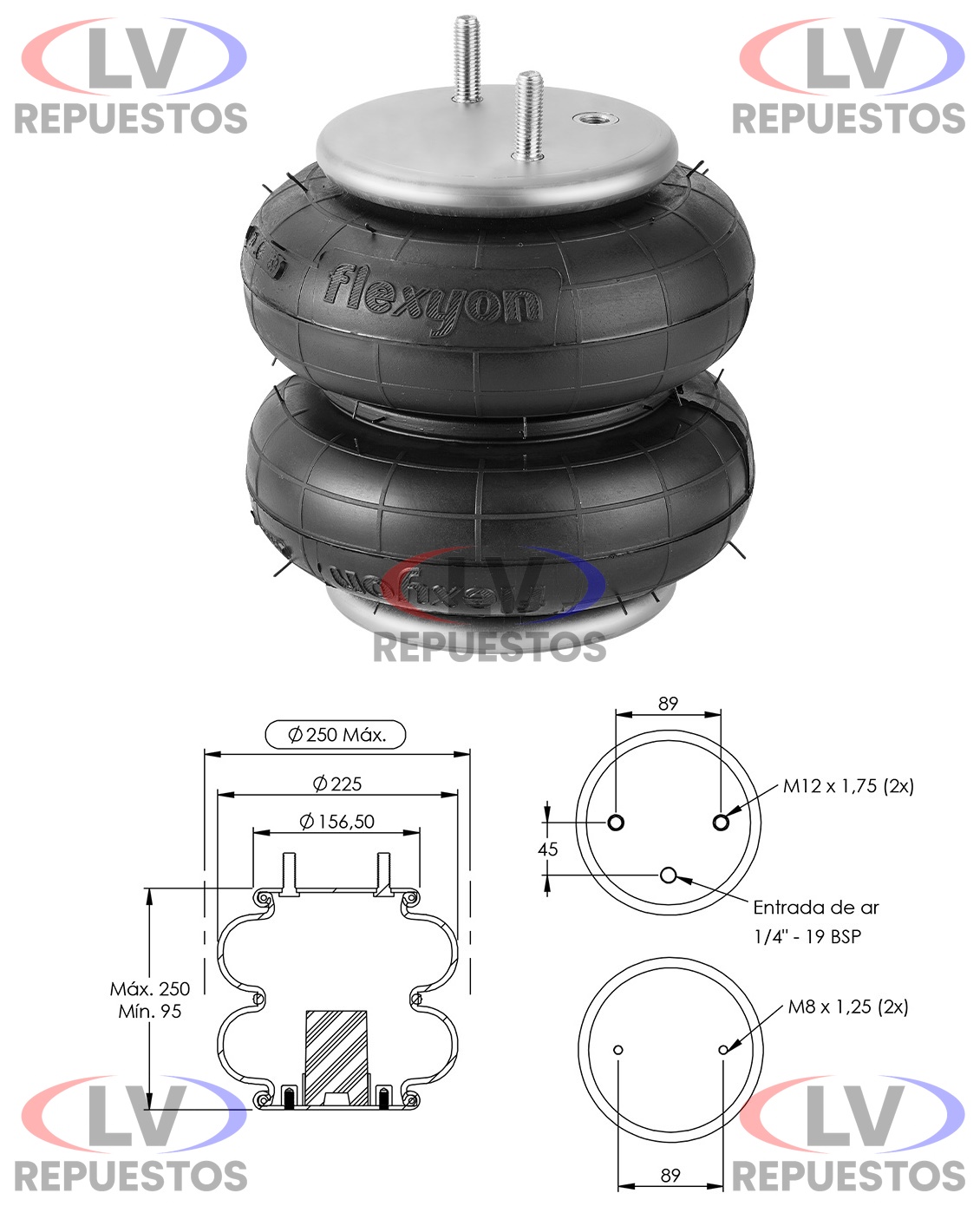 PULMON SUSP. 2 CUERPOS BASE 160MM MACHO/HEMBRA CARRETA RANDON SUSPENTECH