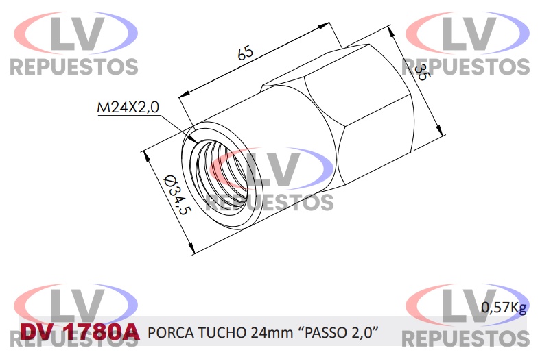 TUERCA GRAMPA CAPUCHON M24X2MM S/ AGUJERO CHIPI