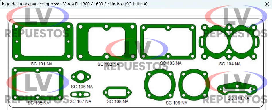 JUEGO DE JUNTA COMPRESOR AIRE VARGA EL1600/EL1800 SANTA CRUZ