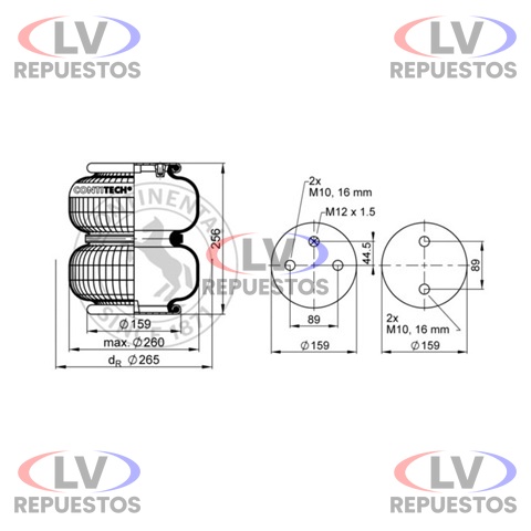 PULMON SUSP. 2 CUERPOS BASE 160MM HEMBRA M10 CARRETA/TRUCK CONTINENTAL