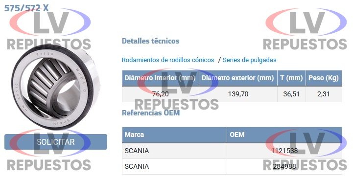 RULEMAN 575/572X 76.20X139.70X36.51 EJE DE MANDO EXT. SC-112/113 FERSA