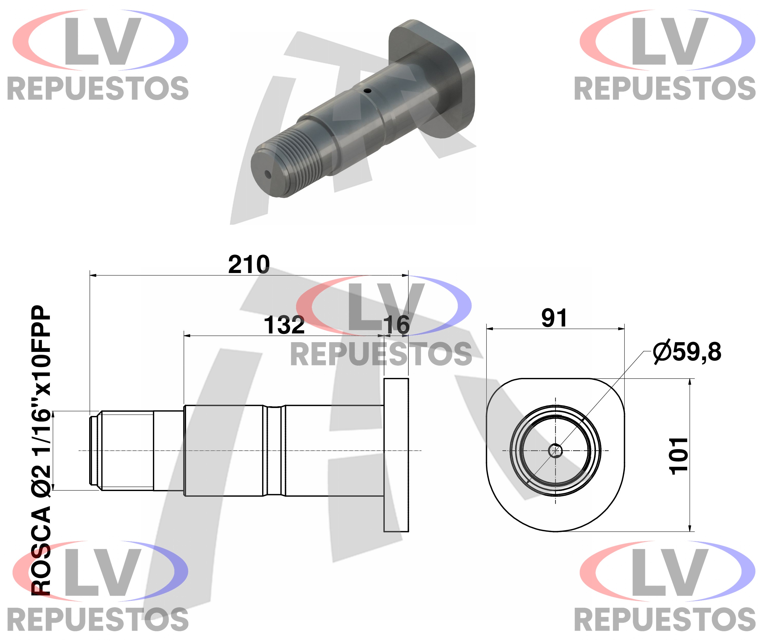 PERNO BALANZA C/ ROSCA DE 60X132MM CARRETA NOMA THOR