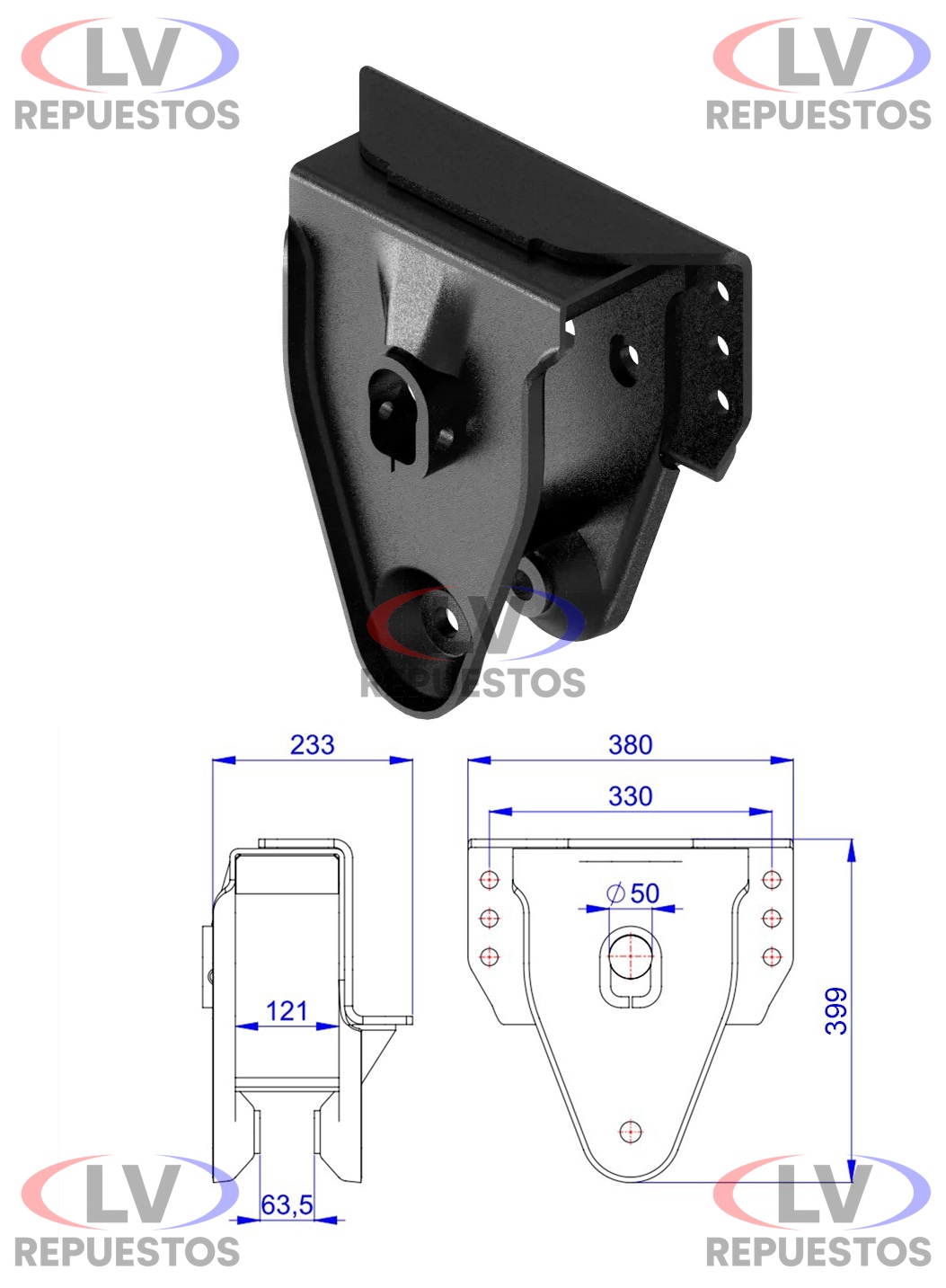 SOPORTE BALANZA CENTRAL TRUCK PERNO 50MM BUJE BLINDADO SC/VL OLIVO