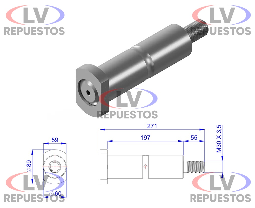PERNO BALANZA C/ ROSCA 60X197X272MM CARRETA OLIVO
